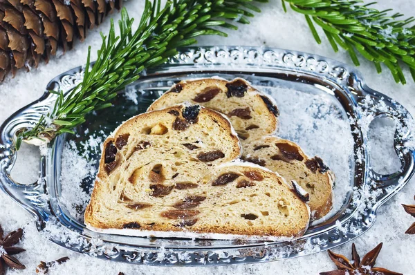 Vánoční Stollen Zblízka Střílel — Stock fotografie