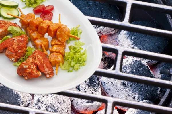 Close Barbecue Marinated Meat — Stock Photo, Image