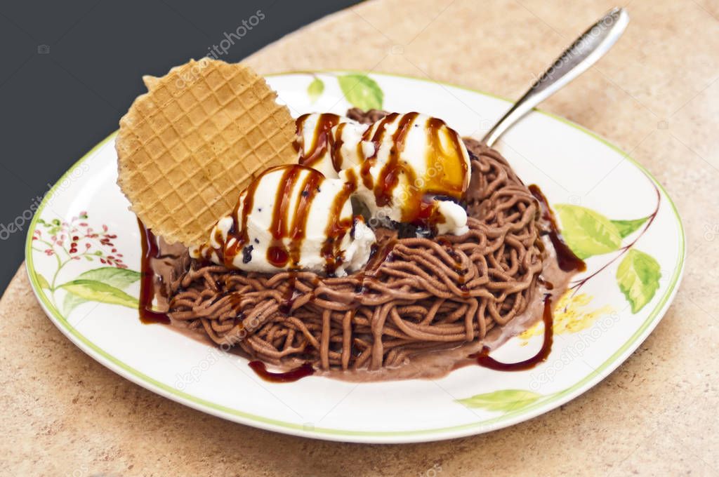 close-up of Homemade Ice Cream Spaghetti