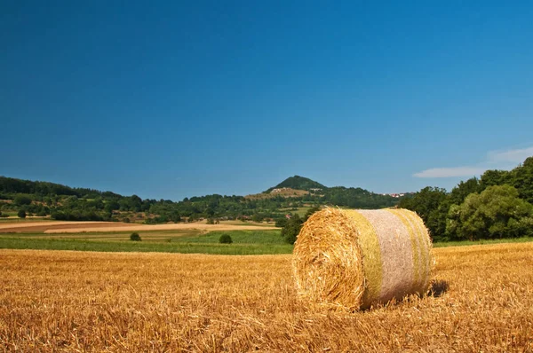 Bale Paja Con Una Vista Panorámica Una Colina — Foto de Stock