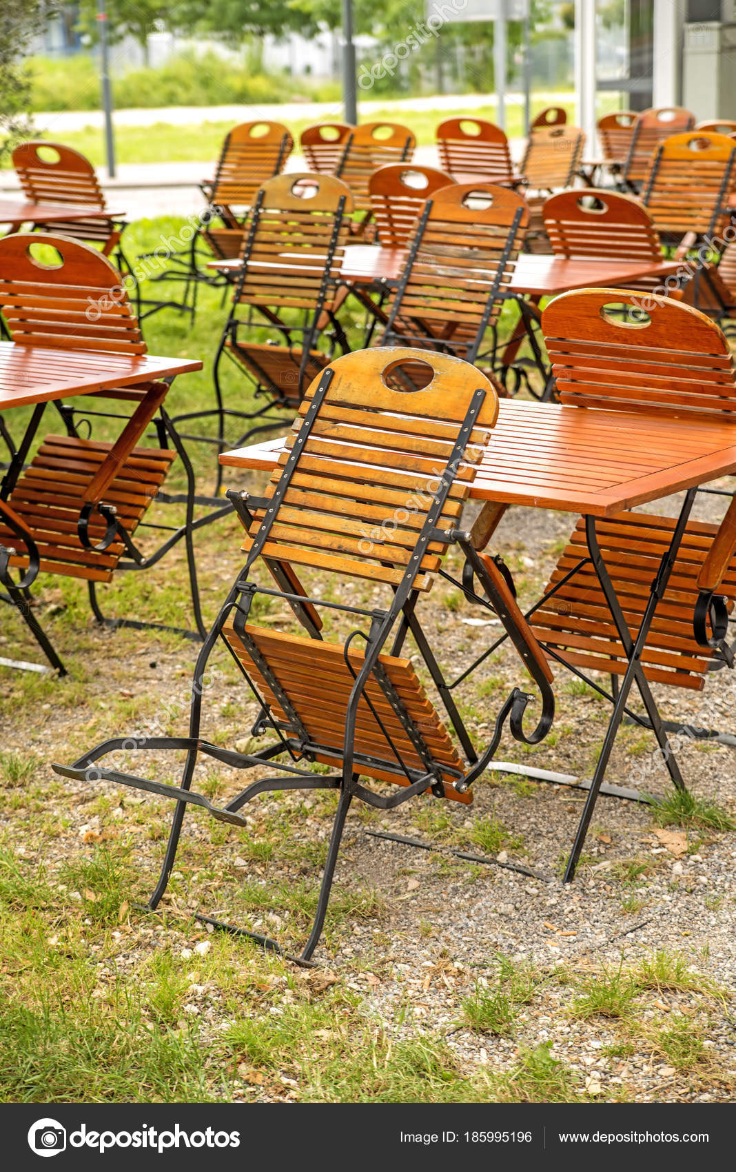 German Beer Garden Wooden Chairs Outdoor Stock Photo