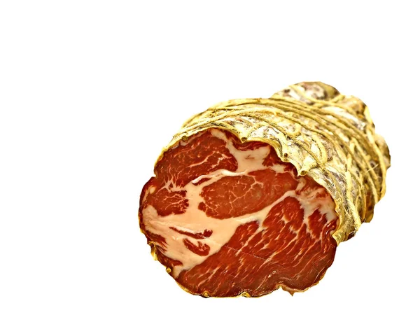 Sabroso Jamón Italiano Tradicional Aislado Sobre Fondo Blanco Primer Plano — Foto de Stock