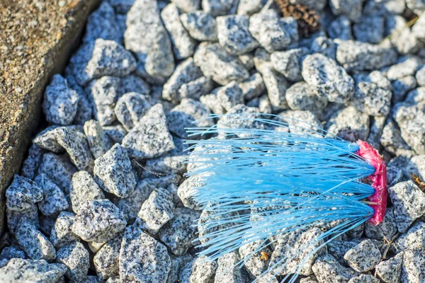 Vecchio Besom Blu Ghiaia Primo Piano — Foto Stock