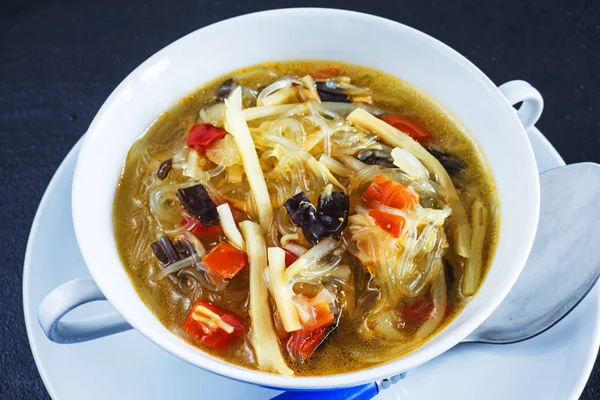 Sopa Tailandesa Con Fideos Vidrio Champiñones — Foto de Stock