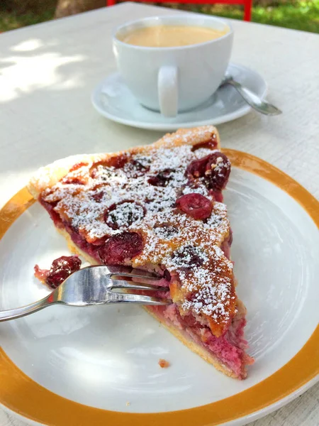 Horticulture Française Avec Café Lait Tarte Aux Cerises — Photo