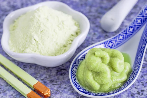 Close Wasabi Horseradish Ceramic Spoon Table — Stock Photo, Image