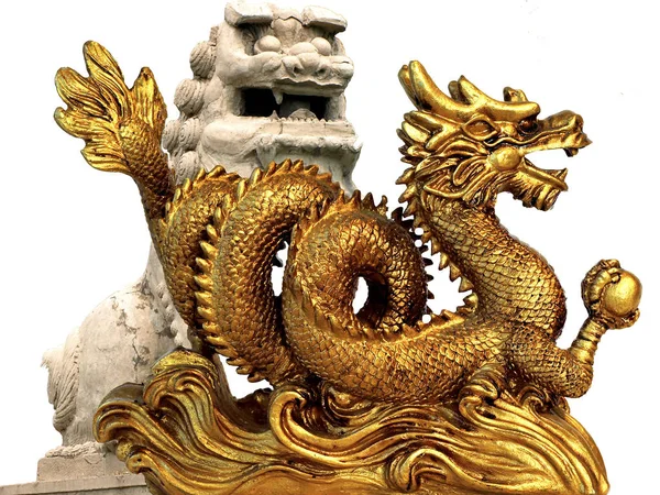 Dragon Och Feng Feng Shui Lejon Närbild Skott — Stockfoto