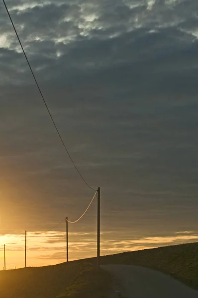 Puesta Sol Línea Aérea Contacto — Foto de Stock