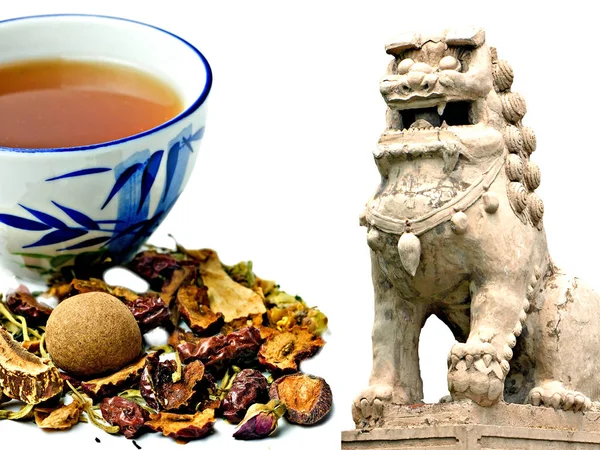 Chinese Kruidengeneeskunde Met Tempel Leeuw — Stockfoto