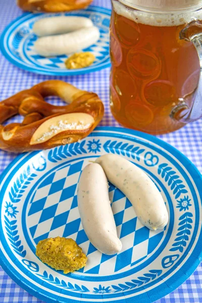 Weißwurstgericht Auf Oktoberfest Nahaufnahme — Stockfoto