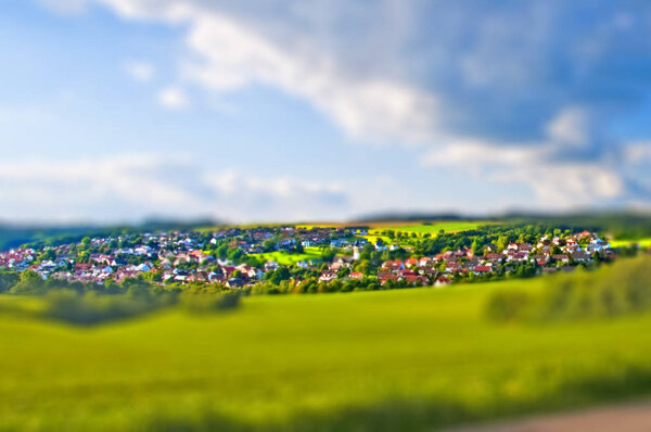 Village In Miniature View. Color shot