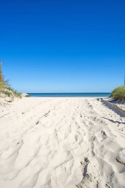 Sandy Beach Baltic Sea Blue Sky Background — Stock Photo, Image