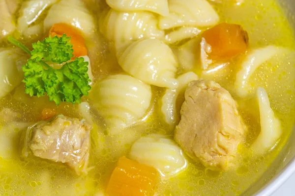 Close Delicious Chicken Soup Noodles — Stock Photo, Image