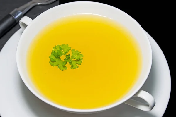 Bouillon Poulet Dans Bol Blanc — Photo