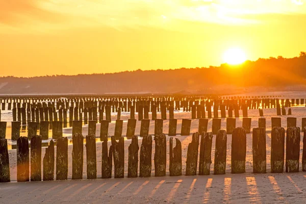 Sunrise Baltic Sea Groynes — Stock Photo, Image