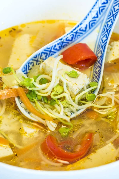 Sopa China Con Tofu Cerca — Foto de Stock