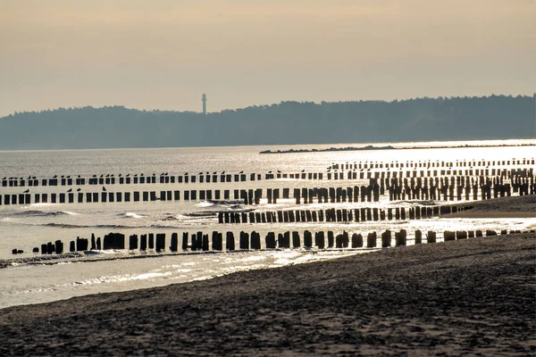 Mar Báltico Polônia Praia Ustka Durante Nascer Sol — Fotografia de Stock