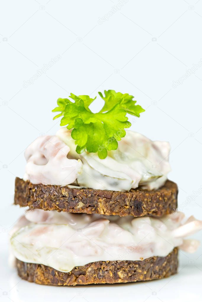 close-up of Pumpernickel With Meat Salad