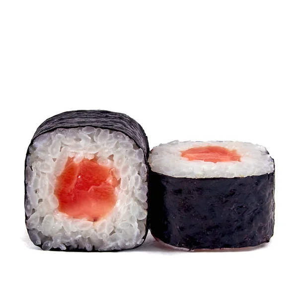 Sushi Białym Tle Białym Tle Zbliżenie — Zdjęcie stockowe