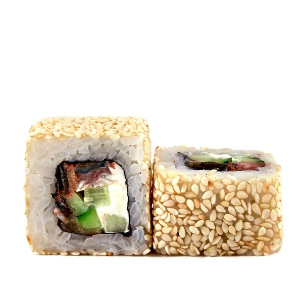 Sushi Białym Tle Białym Tle Zbliżenie — Zdjęcie stockowe