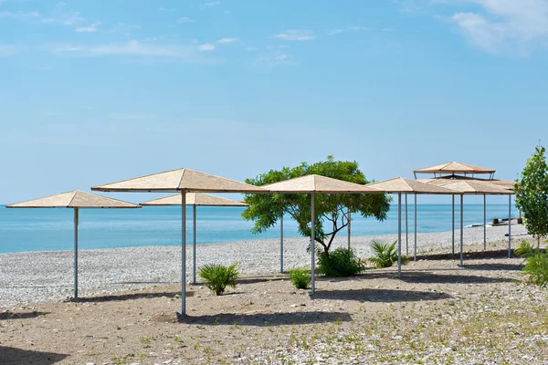 Sunny beach with umbrellas — Stock Photo, Image