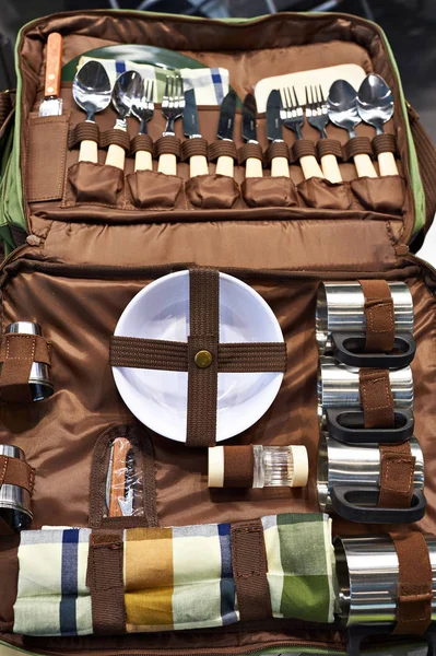 Set di borse con stoviglie per pic-nic — Foto Stock
