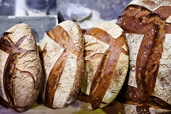 Färsk rågbröd i bageri — Stockfoto