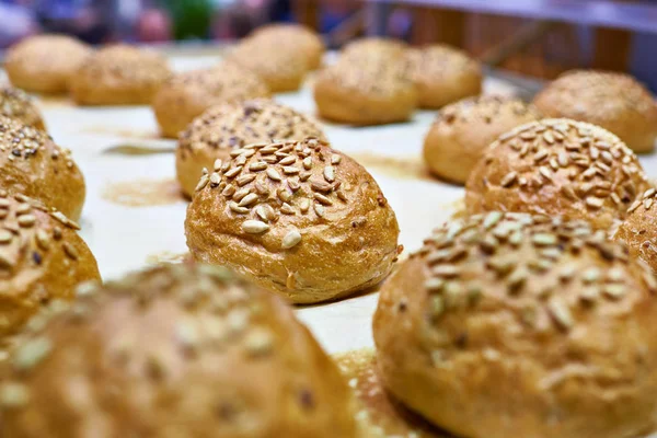 Fresh bread buns with sunflower seeds Stock Picture