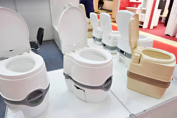 Portable toilets in shop at exhibition — Stock Photo, Image