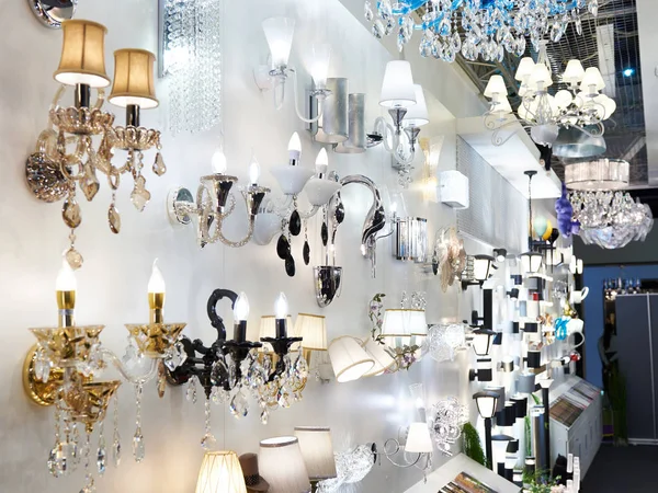 Department of fixtures and chandeliers in store — Stock Photo, Image