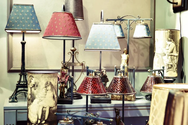 Lights with lampshade in antique store — Stock Photo, Image