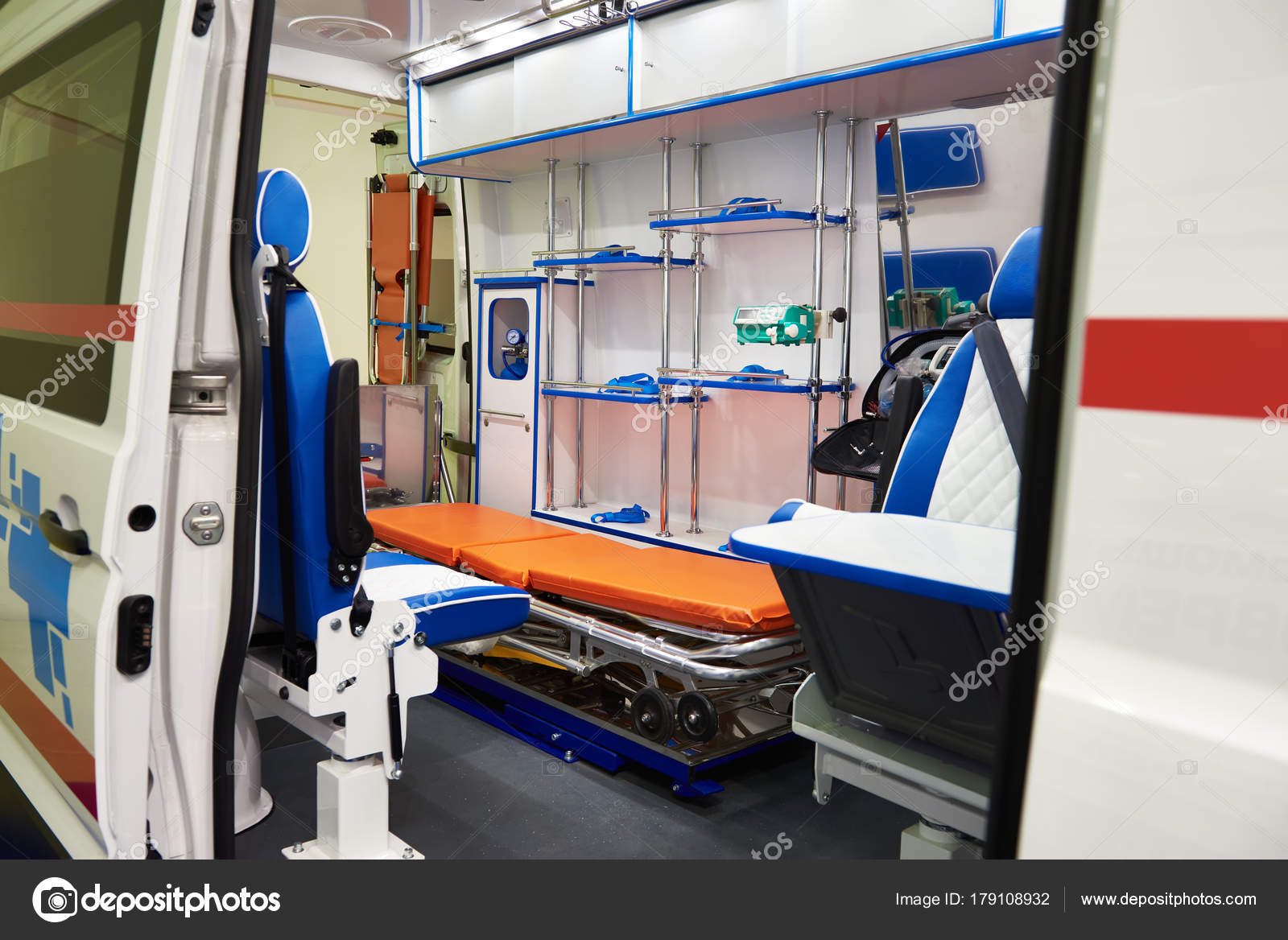 Interior Of Ambulance With Medical Equipment Stock Photo