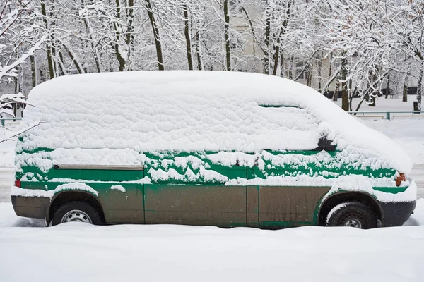 Commercial vehicle van after snowfall — Stock Photo, Image