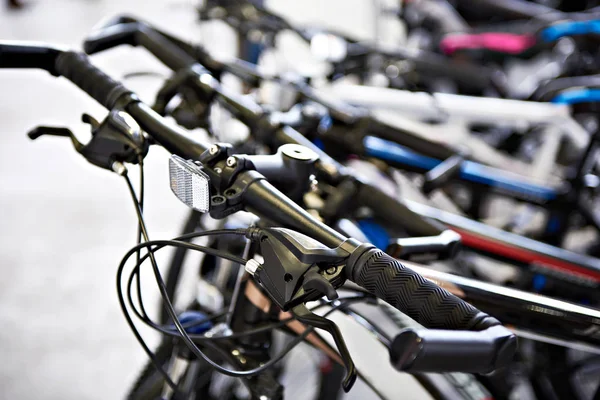 Handlebar of bicycle in shop — Stock Photo, Image