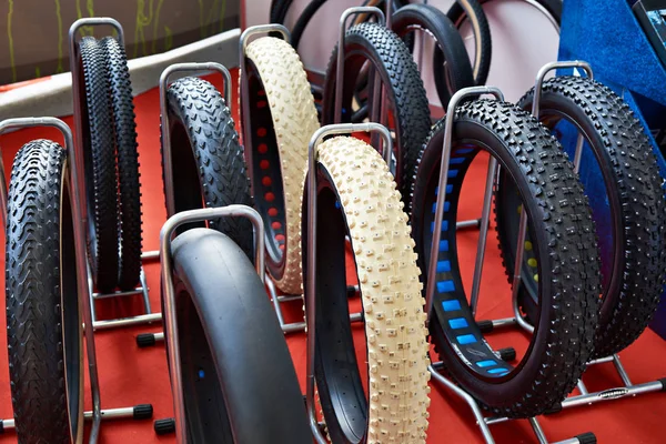 Neumáticos de bicicleta gordos en la tienda — Foto de Stock