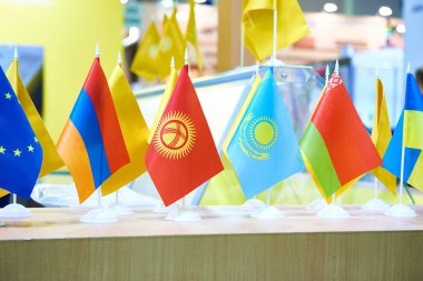 Flags of Eurasian at business exhibition clipart