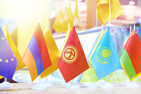 Flags of Eurasian at business exhibition