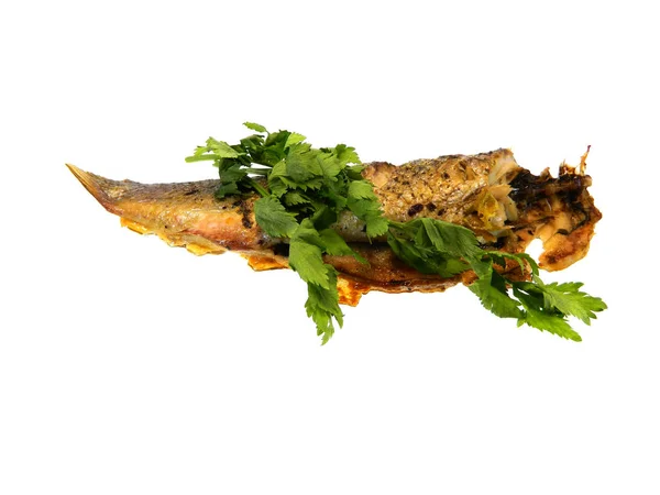 Жареная рыба на белом фоне — стоковое фото