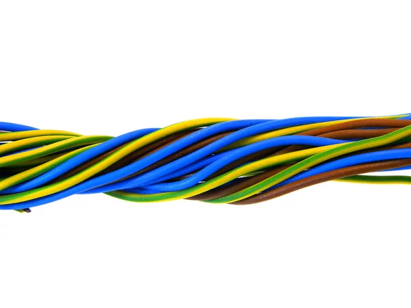 Beyaz arkaplanda izole edilmiş renkli kablolar — Stok fotoğraf