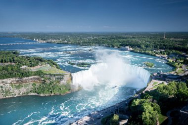 Ünlü güzel Niagara şelalesinin yaz günü havadan çekilmiş görüntüleri.