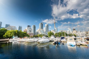 Toronto şehrinin ufuk çizgisi marinadan batıya, Ontario, Kanada