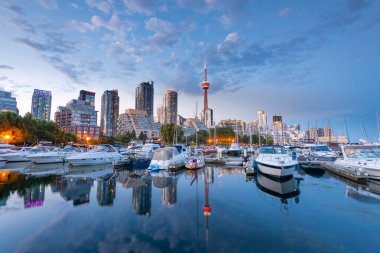 Toronto şehrinin gökyüzü Marina Quay West, Ontario, Kanada 'dan Gece