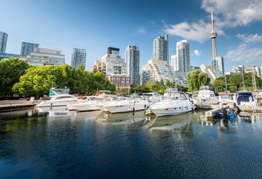 Toronto şehrinin ufuk çizgisi marinadan batıya, Ontario, Kanada