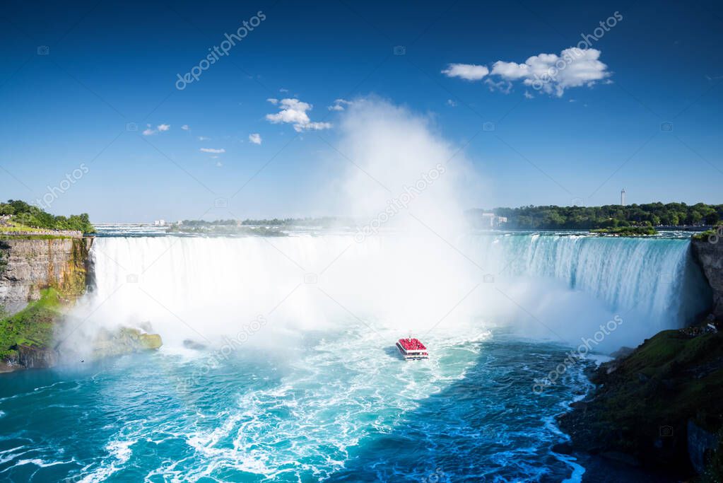 Aerial shot of famous beautiful Niagara waterfall on summer day