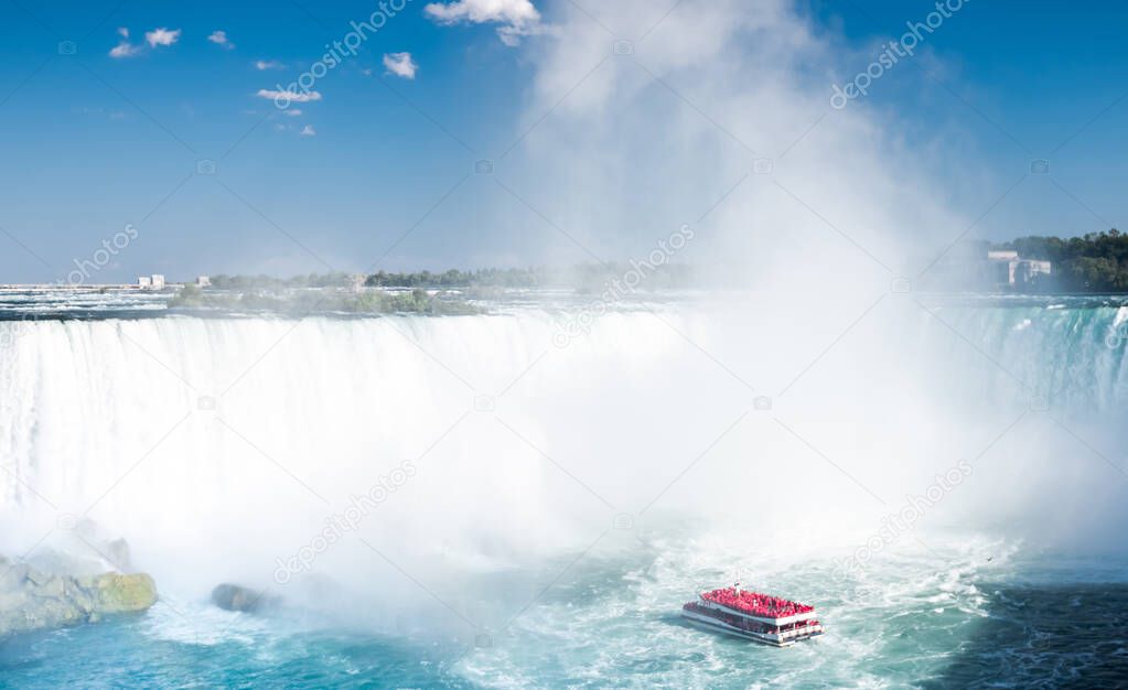 Aerial shot of famous beautiful Niagara waterfall on summer day