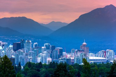 Vancouver city skyline and mountains, British Columbia, Canada clipart