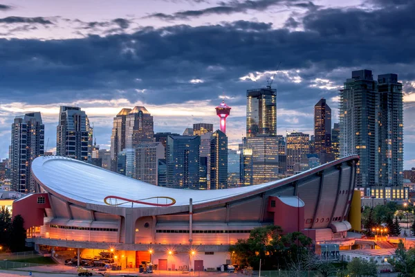 Wieczorem Panorama Miasta Calgary Alberta Kanada — Zdjęcie stockowe