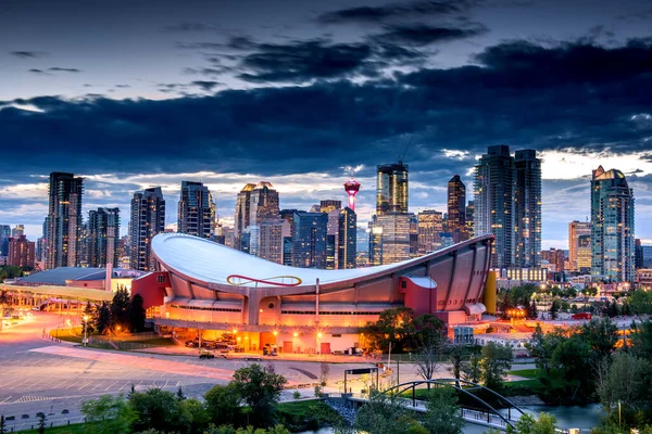 Calgary City Városképe Éjjel Alberta Kanada — Stock Fotó