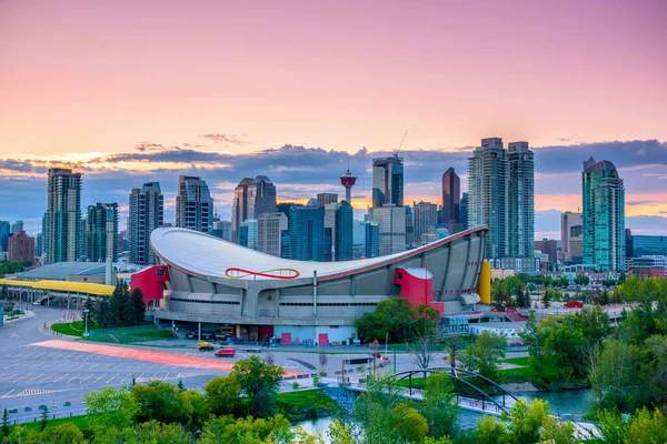 Calgary City Városképe Éjjel Alberta Kanada — Stock Fotó