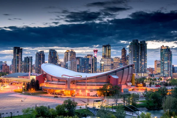 Calgary City Geceleri Gökyüzü Alberta Kanada — Stok fotoğraf